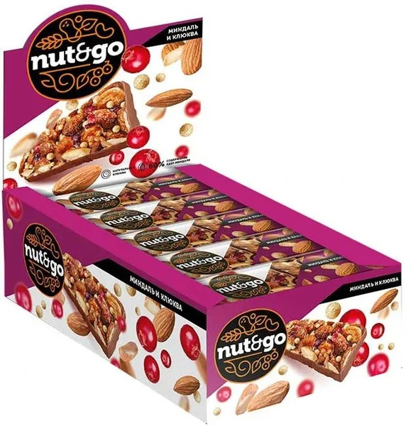Batoane Nut-N-Go Migdale Merisor 36 g, 18 bucăți