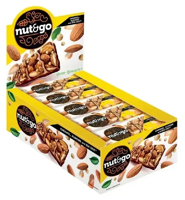Batoane Nut-N-Go Migdale-Caramel 36 g, 18 bucăți