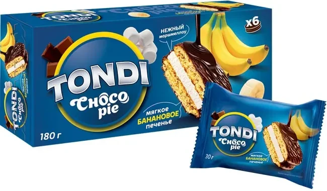 Biscuiți Choco Pie Tondi cu banane 6 x 30 g